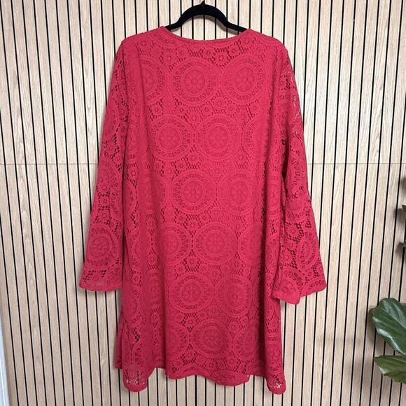010 Tacera Women's Long Sleeve Lace Dress in Vibrant Pink (Size 3X, EUC) - Picture 2 of 4